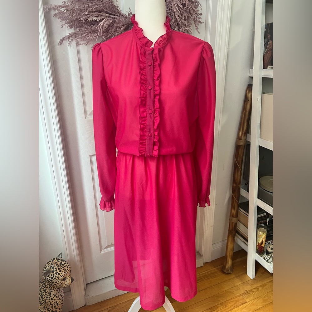 Vintage Toni Todd hot pink ruffle dress